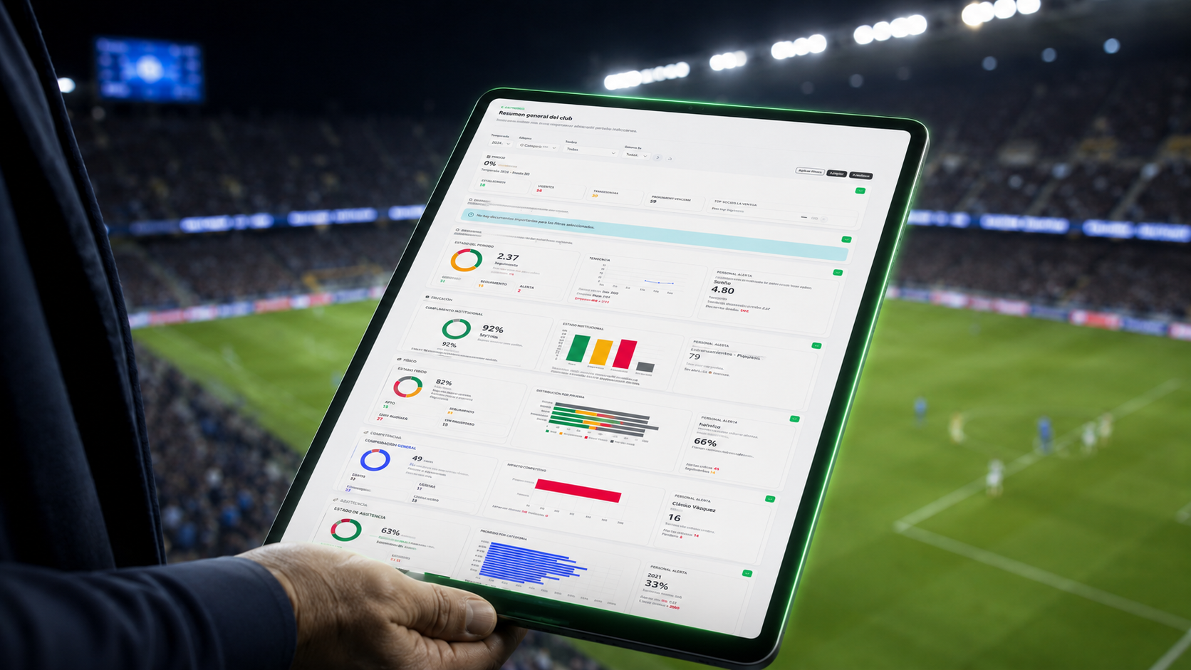 Dashboard unificado de gestión deportiva Canteranos con resumen general del club